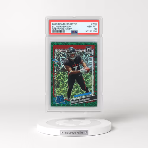 2023 Panini Donruss Optic #206 Bijan Robinson - Green Velocity (PSA 10 GEM MINT)