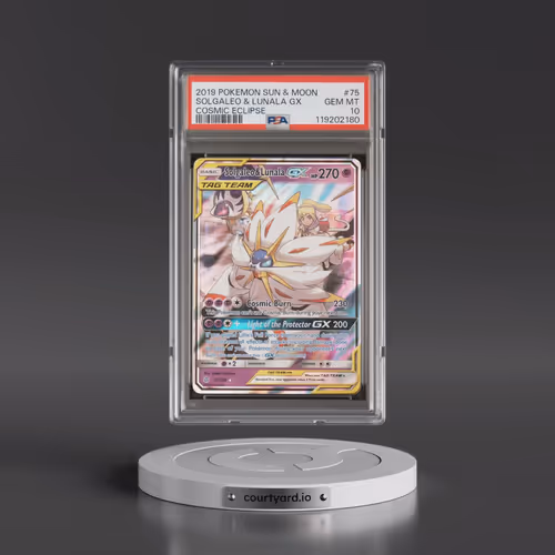 2019 Pokémon Sun & Moon Cosmic Eclipse #75 Solgaleo & Lunala GX - Holo (PSA 10 GEM MINT)