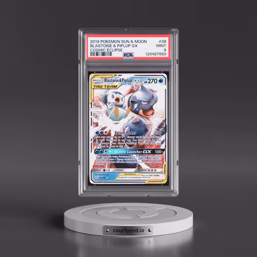 2019 Pokémon Sun & Moon Cosmic Eclipse #38 Blastoise & Piplup GX - Holo (PSA 9 MINT)