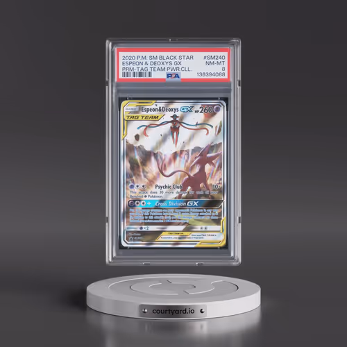 2020 Pokémon SM Black Star Promo #SM240 Espeon & Deoxys GX - Holo Tag Team Powers Collection (PSA 8