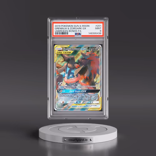 2019 Pokémon Sun & Moon Unbroken Bonds #201 Greninja & Zoroark GX - Holo Full Art (PSA 9 MINT)