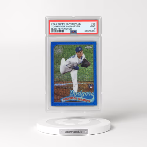 2024 Topps Silver Pack 1989 Chrome Promo #26 Yoshinobu Yamamoto - Series 2-Blue Refractor (PSA 9 MINT)