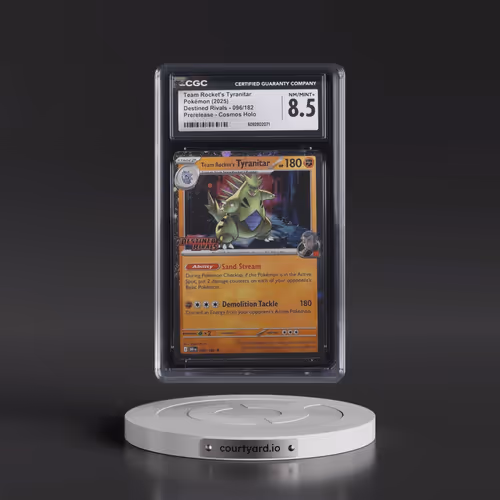 2025 Destined Rivals - DRI EN #096/182 Team Rocket's Tyranitar - Prerelease Cosmos Holo (CGC 8.5 NM-