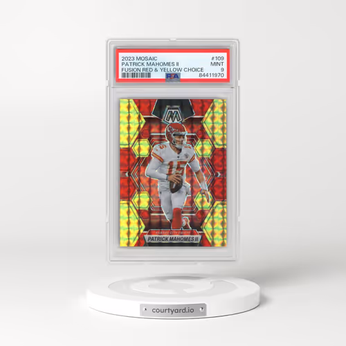 2023 Panini Mosaic #109 Patrick Mahomes II - Fusion Red & Yellow Choice (PSA 9 MINT)