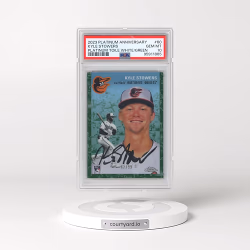 2023 Topps Chrome Platinum Anniversary #80 Kyle Stowers - Platinum Toile White/Green Refractor (PSA 10 GEM MINT)