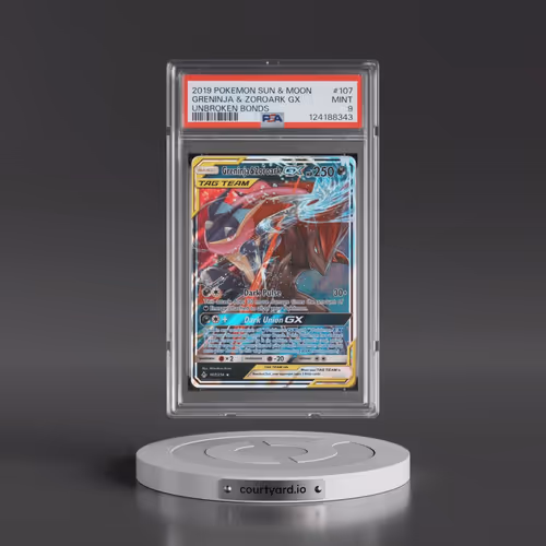 2019 Pokémon Sun & Moon Unbroken Bonds #107 Greninja & Zoroark GX - Holo (PSA 9 MINT)
