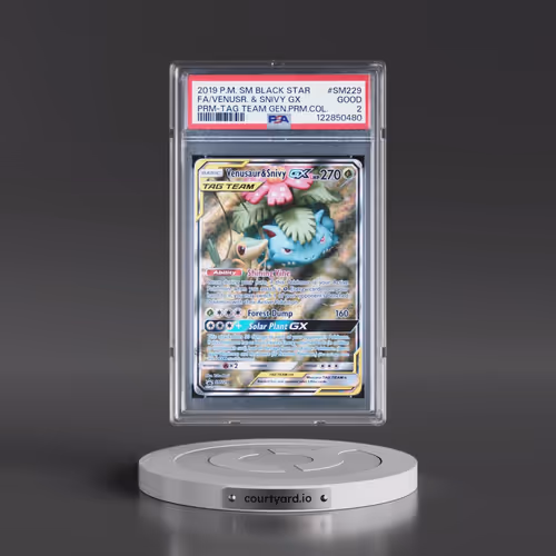 2019 Pokémon SM Black Star Promo #SM229 Venusaur & Snivy GX - Holo Full Art Tag Team Generations Pre