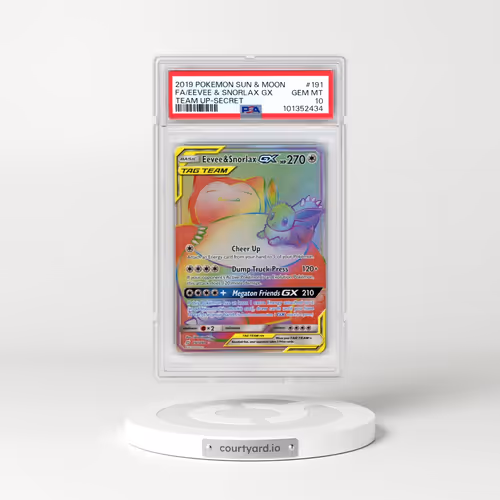 2019 Pokémon Sun & Moon Team Up #191 Eevee & Snorlax GX - Holo Full Art Secret (PSA 10 GEM MINT)