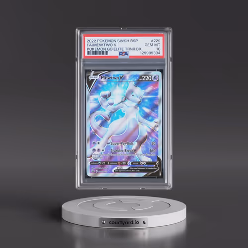 2022 Pokémon Swsh Black Star Promo #229 Mewtwo V - Holo Full Art Pokemon Go Elite Trainer Box (PSA 1