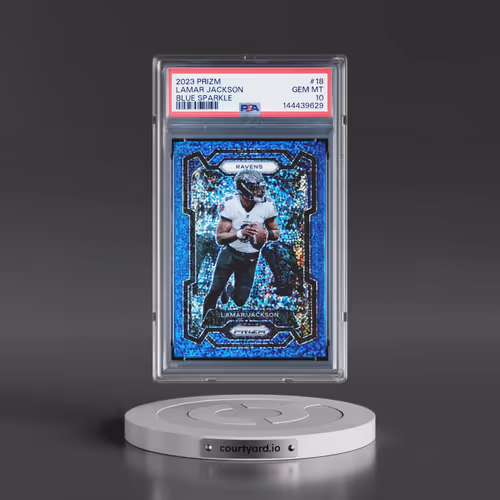 2023 Panini Prizm #18 Lamar Jackson - Blue Sparkle (PSA 10 GEM MINT)