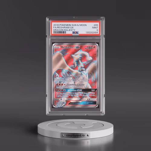 2018 Pokémon Sun & Moon Dragon Majesty #65 Reshiram GX - Holo Full Art (PSA 9 MINT)