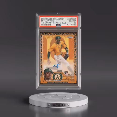 2023 Topps Gilded Collection Topps Chrome Gold Etch Autographs #CGAERZ Esteury Ruiz - Blue (PSA 10 G