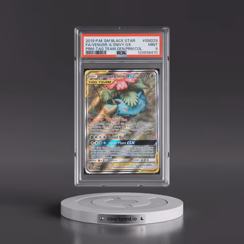 2019 Pokémon SM Black Star Promo #SM229 Venusaur & Snivy GX - Holo Full Art Tag Team Generations Pre