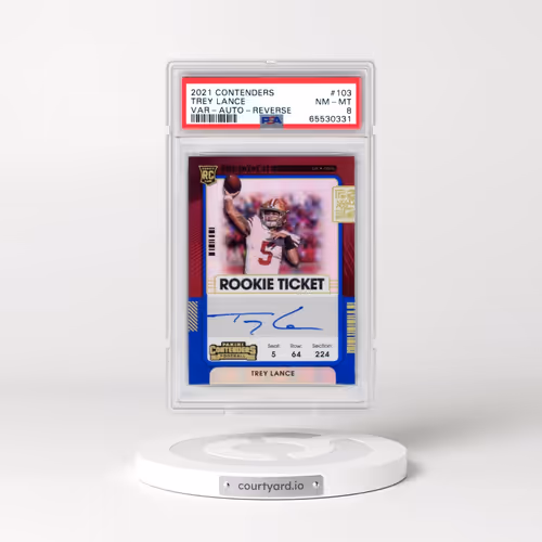 2021 Panini Contenders #103 Trey Lance - Variation-Autograph-Reverse (PSA 8 NM-MT)