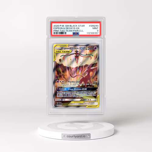 2020 Pokémon SM Black Star Promo #SM240 Espeon & Deoxys GX - Holo Tag Team Powers Collection (PSA 9