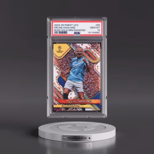 2024-25 Topps Finest UEFA Club Competitions #50 Erling Haaland - Rose Gold Mini Diamond (PSA 10 GEM