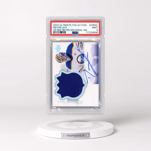 2023 Upper Deck Ultimate Collection 2003-04 Rookie Retro Material Signatures #03RDL Devon Levi (PSA