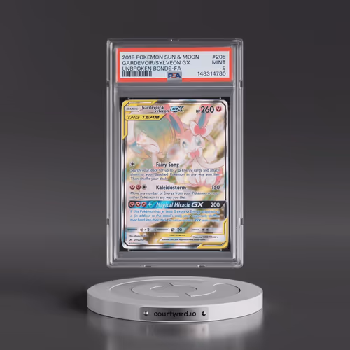 2019 Pokémon Sun & Moon Unbroken Bonds #205 Gardevoir & Sylveon GX - Holo Full Art (PSA 9 MINT)