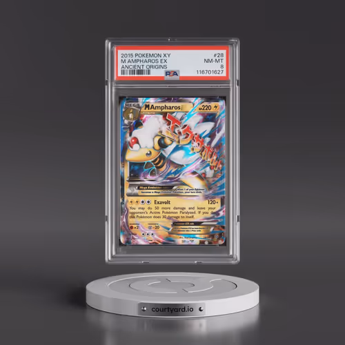 2015 Pokémon XY Ancient Origins #28 M Ampharos EX - Holo (PSA 8 NM-MT)