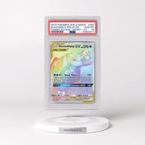 2019 Pokémon Sun & Moon Cosmic Eclipse #253 Blastoise & Piplup GX - Holo Full Art Secret (PSA 10 GEM