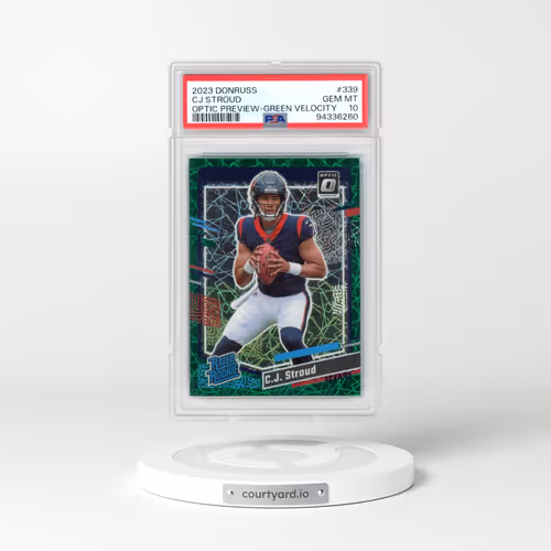 2023 Panini Donruss #339 CJ Stroud - Optic Preview-Green Velocity (PSA 10 GEM MINT)