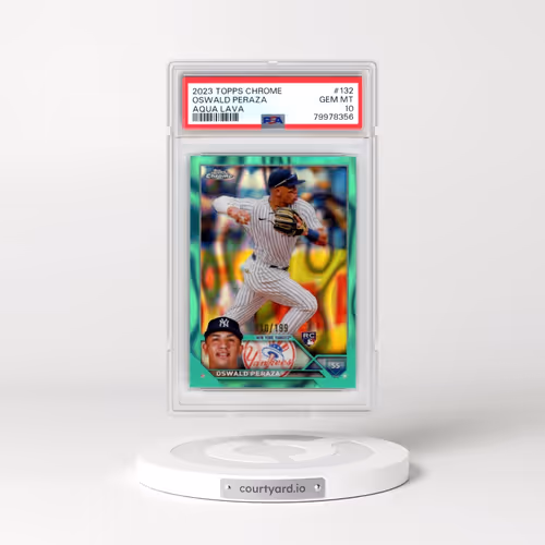 2023 Topps Chrome #132 Oswald Peraza - Aqua Lava Refractor (PSA 10 GEM MINT)