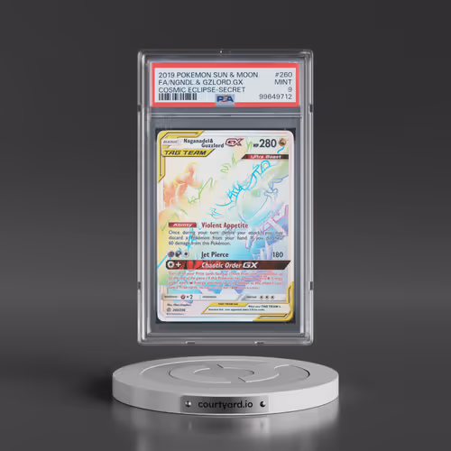 2019 Pokémon Sun & Moon Cosmic Eclipse #260 Naganadel & Guzzlord GX - Holo Full Art Secret (PSA 9 MINT)