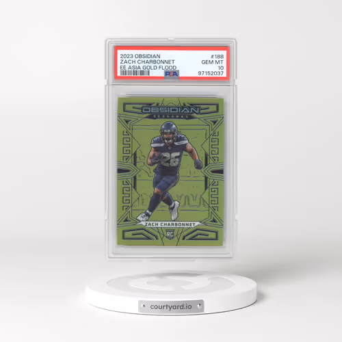 2023 Panini Obsidian #188 Zach Charbonnet - Electric Etch Asia Gold Flood (PSA 10 GEM MINT)