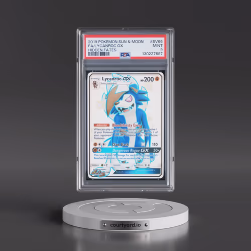 2019 Pokémon Sun & Moon Hidden Fates #SV66 Lycanroc GX - Holo Full Art (PSA 9 MINT)