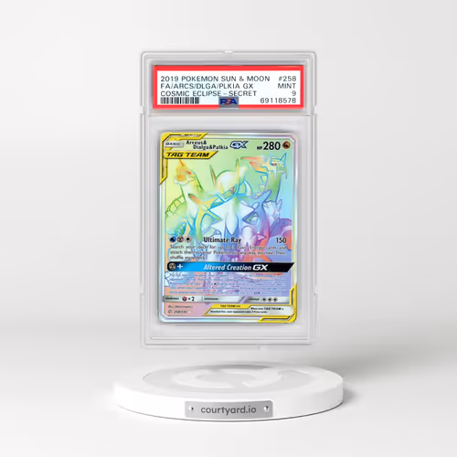 2019 Pokémon Sun & Moon Cosmic Eclipse #258 Arceus & Dialga & Palkia GX - Holo Full Art Secret (PSA 9 MINT)