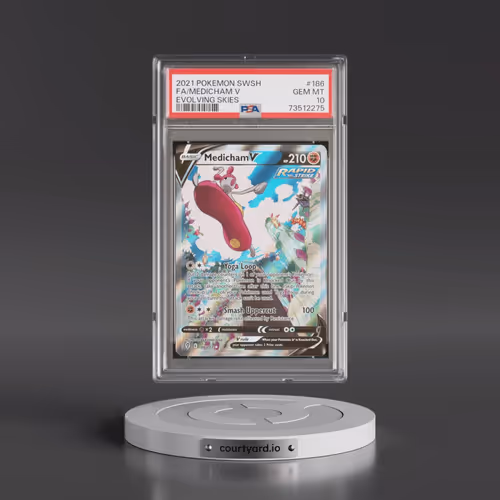 2021 Pokémon Sword & Shield Evolving Skies #186 Medicham V - Holo Full Art (PSA 10 GEM MINT)