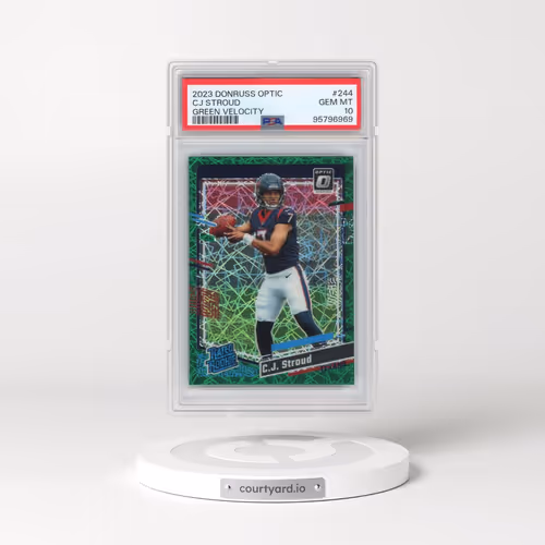 2023 Panini Donruss Optic #244 CJ Stroud - Green Velocity (PSA 10 GEM MINT)
