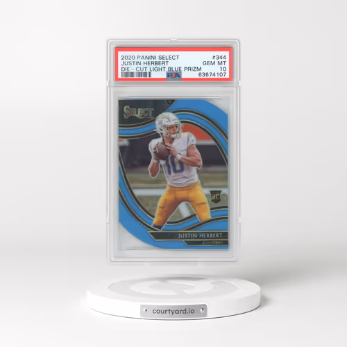 2020 Panini Select #344 Justin Herbert - Die-Cut Light Blue Prizm (PSA 10 GEM MINT)