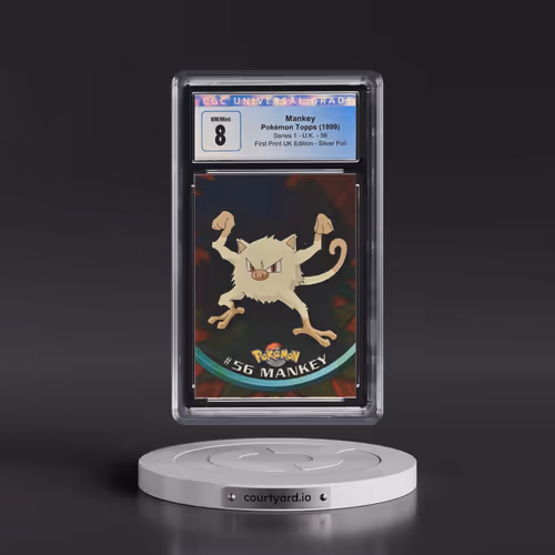 1999 Series 1 (Circular Nintendo Seal) #56 Mankey - 1st Print UK Ed (Blue Topps Logo) Silver Foil (S