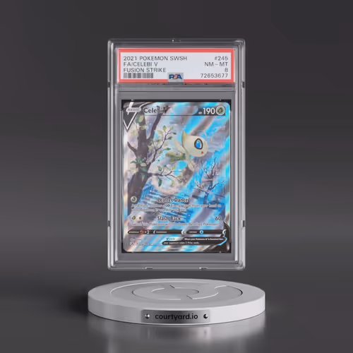 2021 Pokémon Sword & Shield Fusion Strike #245 Celebi V - Holo Full Art (PSA 8 NM-MT)