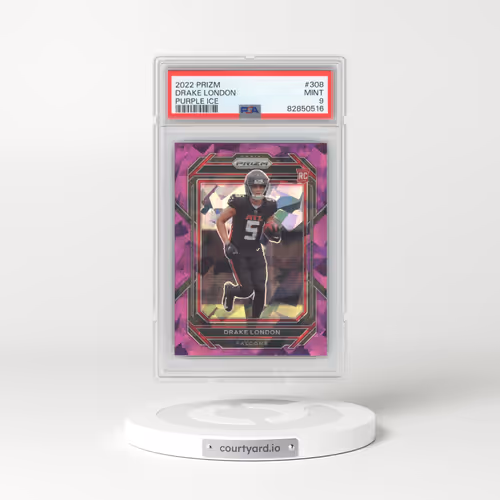 2022 Panini Prizm #308 Drake London - Purple Ice (PSA 9 MINT)