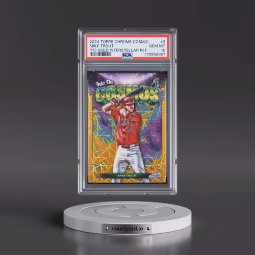 2024 Topps Chrome Cosmic Into the Cosmos #3 Mike Trout - Gold Interstellar Refractor (PSA 10 GEM MIN