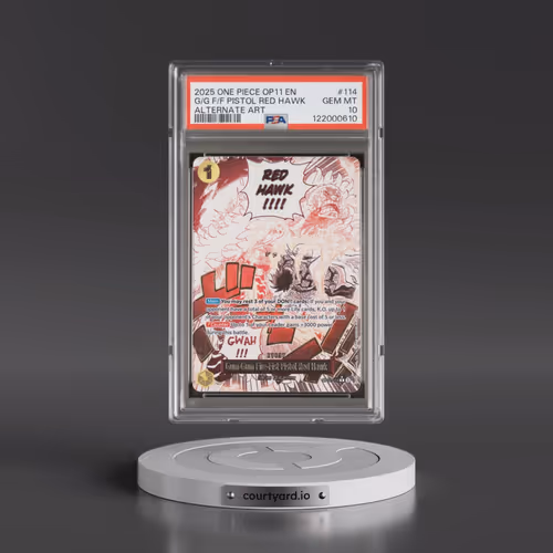 2025 One Piece OP11-A Fist of Divine Speed #114 Gum-Gum Fire-Fist Pistol Red Hawk - Alternate Art (P