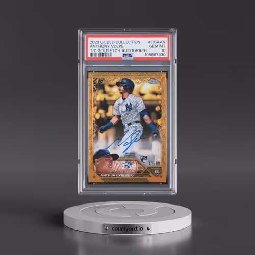 2023 Topps Gilded Collection Topps Chrome Gold Etch Autographs #CGAAV Anthony Volpe (PSA 10 GEM MINT