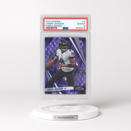 2023 Panini Phoenix #12 Lamar Jackson - Purple Seismic (PSA 10 GEM MINT)