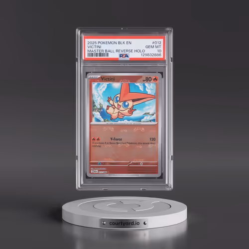 2025 Pokémon Blk EN-Black Bolt #012 Victini - Reverse Holo Master Ball (PSA 10 GEM MINT)