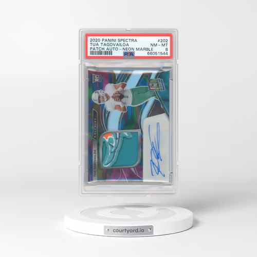 2020 Panini Spectra #202 Tua Tagovailoa - Patch Autograph-Neon Marble (PSA 8 NM-MT)