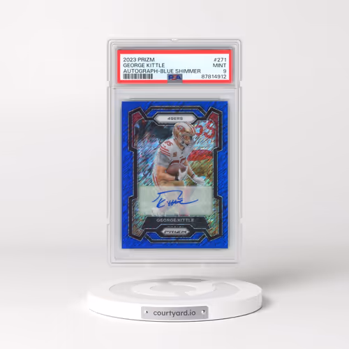 2023 Panini Prizm #271 George Kittle - Autograph-Blue Shimmer (PSA 9 MINT)
