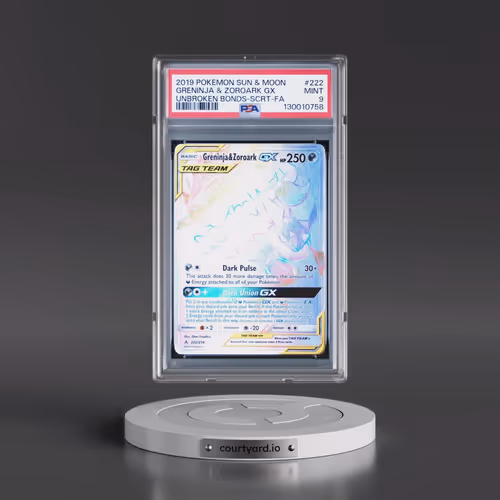2019 Pokémon Sun & Moon Unbroken Bonds #222 Greninja & Zoroark GX - Holo Full Art Secret (PSA 9 MINT