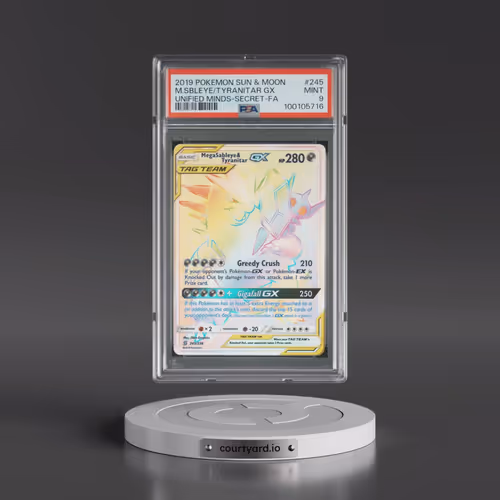 2019 Pokémon Sun & Moon Unified Minds #245 Mega Sableye & Tyranitar GX - Holo Full Art Secret (PSA 9
