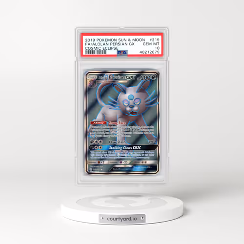 2019 Pokémon Sun & Moon Cosmic Eclipse #219 Alolan Persian GX - Holo Full Art (PSA 10 GEM MINT)