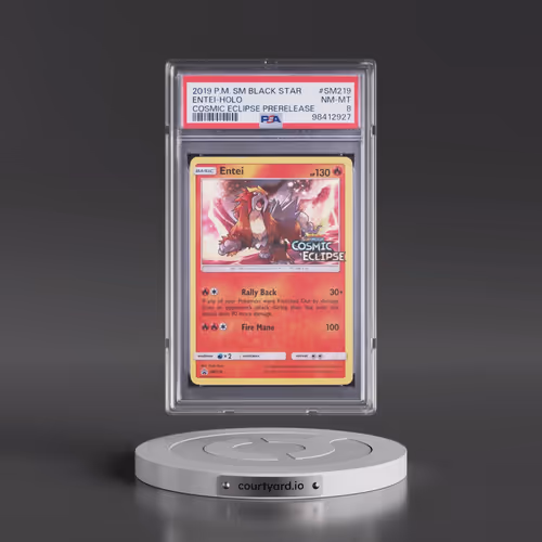 2019 Pokémon SM Black Star Promo #SM219 Entei - Holo Cosmic Eclipse Prerelease (PSA 8 NM-MT)
