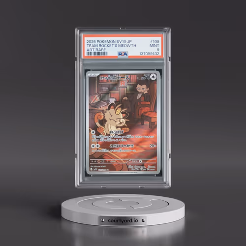2025 Pokémon SV10-Glory of Team Rocket #109 Team Rocket's Meowth - Art Rare (PSA 9 MINT)