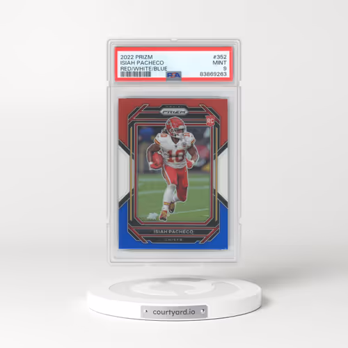 2022 Panini Prizm #352 Isiah Pacheco - Red/White/Blue (PSA 9 MINT)