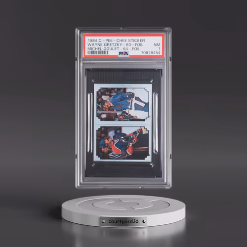 1984 O-Pee-Chee Sticker Michel Goulet-64-Foil/Wayne Gretzky-63-Foil (PSA 7 NM)